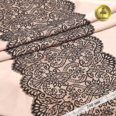 Кружево-стрейч KRUZHEVO арт.TBY.40992 шир.240мм цв.L30 кофе с молоком+черный уп.25м