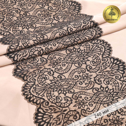Кружево-стрейч KRUZHEVO арт.TBY.40992 шир.240мм цв.L30 кофе с молоком+черный уп.120м
