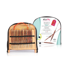 25613 Knit Pro Набор Deluxe Set съемных спиц для вязания Cubics 7 видов спиц 4-8мм, тросик 60см, 80см-2шт, 100см, дерево, коричневый, 7 видов спиц