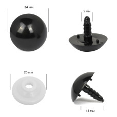 Глаза-бусинки 24мм с фиксатором арт.НК.11351 цв.черный уп.30шт