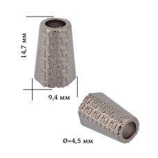 Наконечник для шнура металл TBY OR.6660-0089 (9,4х14,7мм, отв.4,5мм) цв. черный никель уп. 50шт