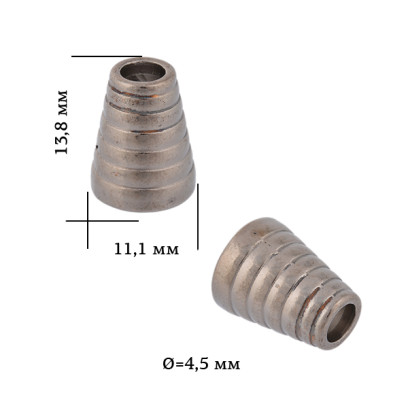 Наконечник для шнура металл TBY OR.6660-0090 (11,1х13,8мм, отв.4,5мм) цв. черный никель уп. 50шт