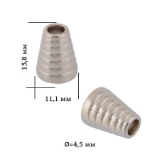 Наконечник для шнура металл TBY OR.6660-0090 (11,1х13,8мм, отв.4,5мм) цв. никель уп. 50шт