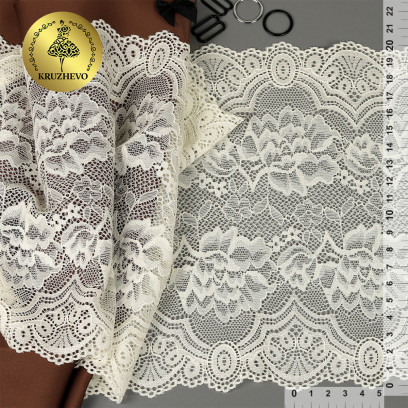 Кружево-стрейч KRUZHEVO арт.TBY.30257 шир.200мм цв.05 экрю уп.25м