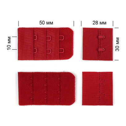 Застежка с крючками 3х2 для бюстгальтера TBY-57460 3см цв.S059 темно-красный уп.10шт