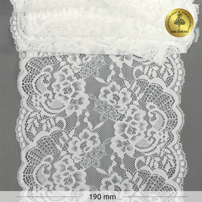 Кружево-стрейч KRUZHEVO арт.TBY.6392 шир.190мм цв.004 белый уп.3м