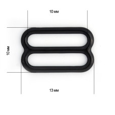 Пряжка регулятор для бюстгальтера 10мм металл TBY-74004 цв.черный, уп.100шт