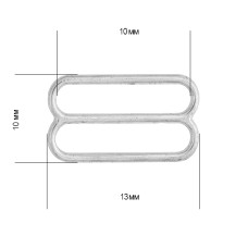 Пряжка регулятор для бюстгальтера 10мм металл TBY-74006 цв.никель, уп.100шт