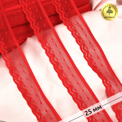 Кружево-стрейч KRUZHEVO арт.TBY.8028 шир.25мм цв.SD163 красный уп.50м