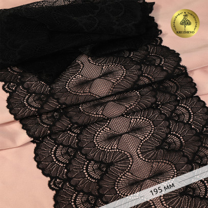 Кружево-стрейч KRUZHEVO арт.TBY.8034 шир.195мм цв.02 черный уп.10м