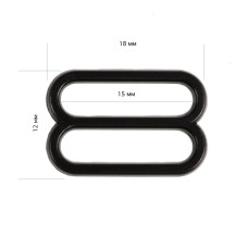 Пряжка регулятор для бюстгальтера 15мм пластик TBY-82646 цв.черный, уп.100шт