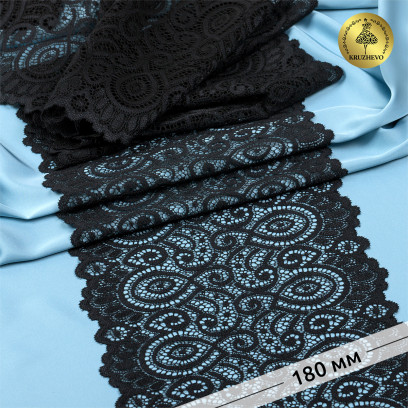 Кружево-стрейч KRUZHEVO арт.TBY.L1351 шир.180мм цв.003 черный уп.25м