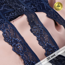 Кружево-стрейч KRUZHEVO арт.TBY.L839 шир.30мм цв.S058 синий сапфир уп.50м