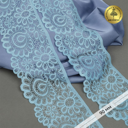 Кружево-стрейч KRUZHEVO арт.TBY.YSTL00839/N шир.90мм цв.L3090 голубой уп.25м