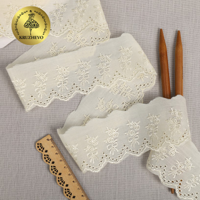 Кружево шитье KRUZHEVO арт.ТСВ-20S10 шир.5,5см цв.002 молочный, хлопок уп.13,71м