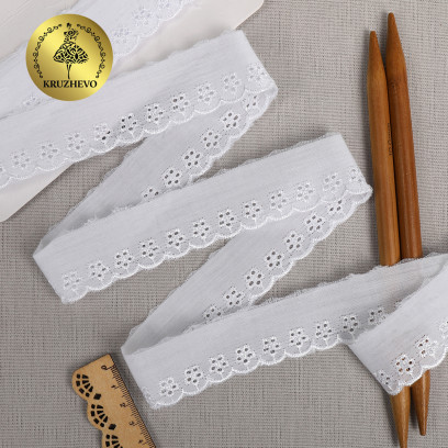 Кружево шитье KRUZHEVO арт.ТСВ-20S20 шир.3см цв.001 белый, уп.13,71м