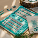 36331 Knit Pro Набор чулочных спиц для вязания Mindful Grateful (Благодарный) нержавеющая сталь, пластик, серебристый, бирюзовый, 7 видов спиц в набор