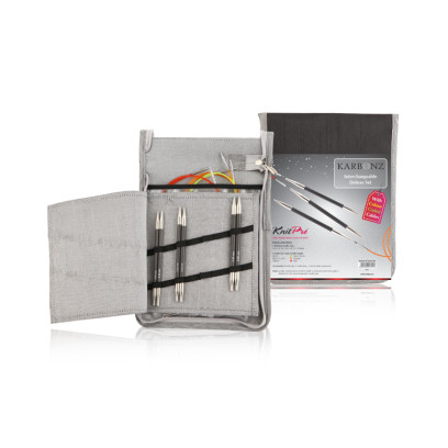 41621 Knit Pro Набор Starter Set съемных спиц для вязания Karbonz 4вида спиц в наборе 3мм, 3,5мм, 4мм, 4,5мм тросик 60, 80, 100 см