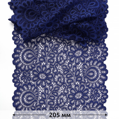 Кружево-стрейч KRUZHEVO арт.TBY.YSTL00839 шир.205мм цв.L1832 синий уп.25м